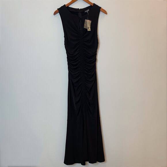 J.Crew Ruched Center Seam Dress Matte Jersey Midi Sleeveless LBD CI890 Black XS - Picture 3 of 14